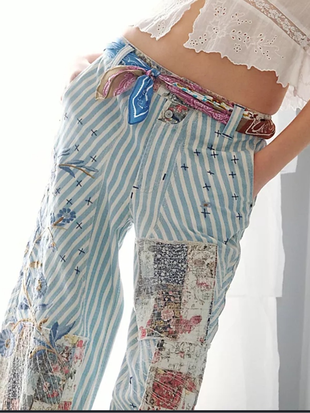 Free People We the Free Runyon Patched Pants-West Ridge Blue - Picture 6 of 10